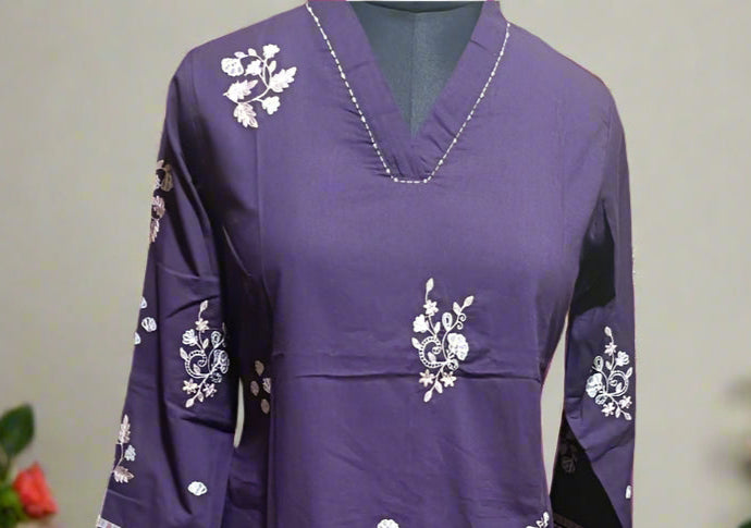 Purple Cotton Flex Two Piece Embroidery Set