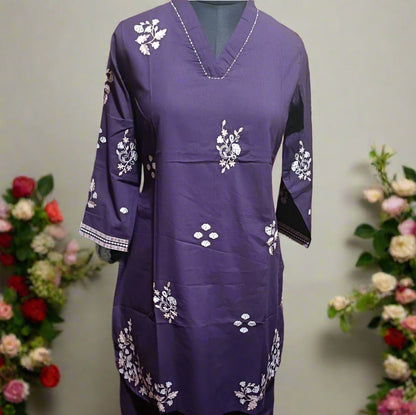 Purple Cotton Flex Two Piece Embroidery Set