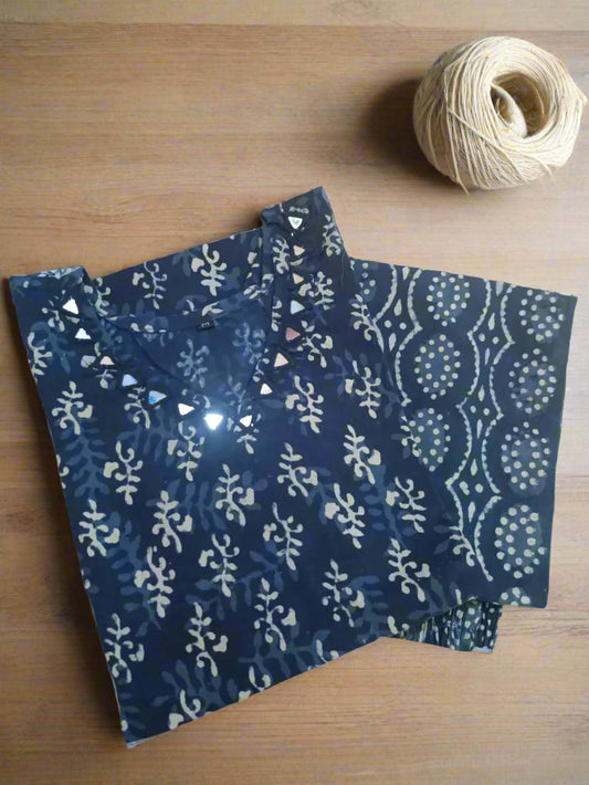 Beautiful Navy Blue Hand Block Print Kurta Set