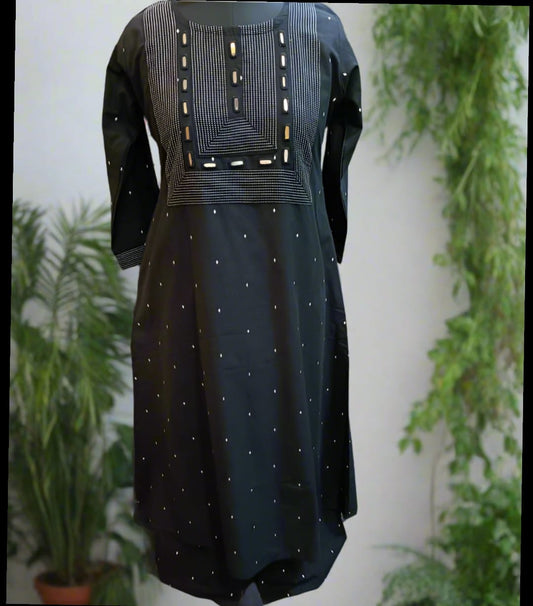 Elegant Black Embroidery And Mirror Work A-Line Kurta with Palazzo Pants
