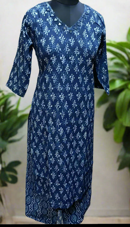 Beautiful Navy Blue Hand Block Print Kurta Set