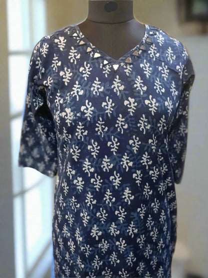 Beautiful Navy Blue Hand Block Print Kurta Set
