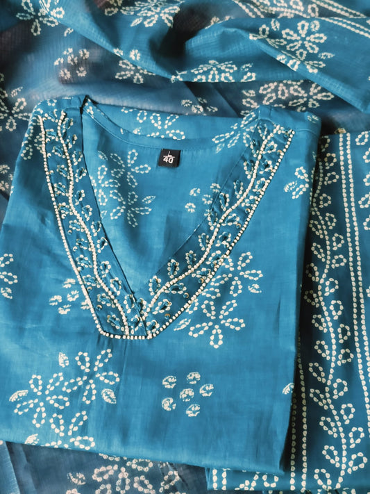 Stunning Aqua Blue Premium Cotton Suit Set