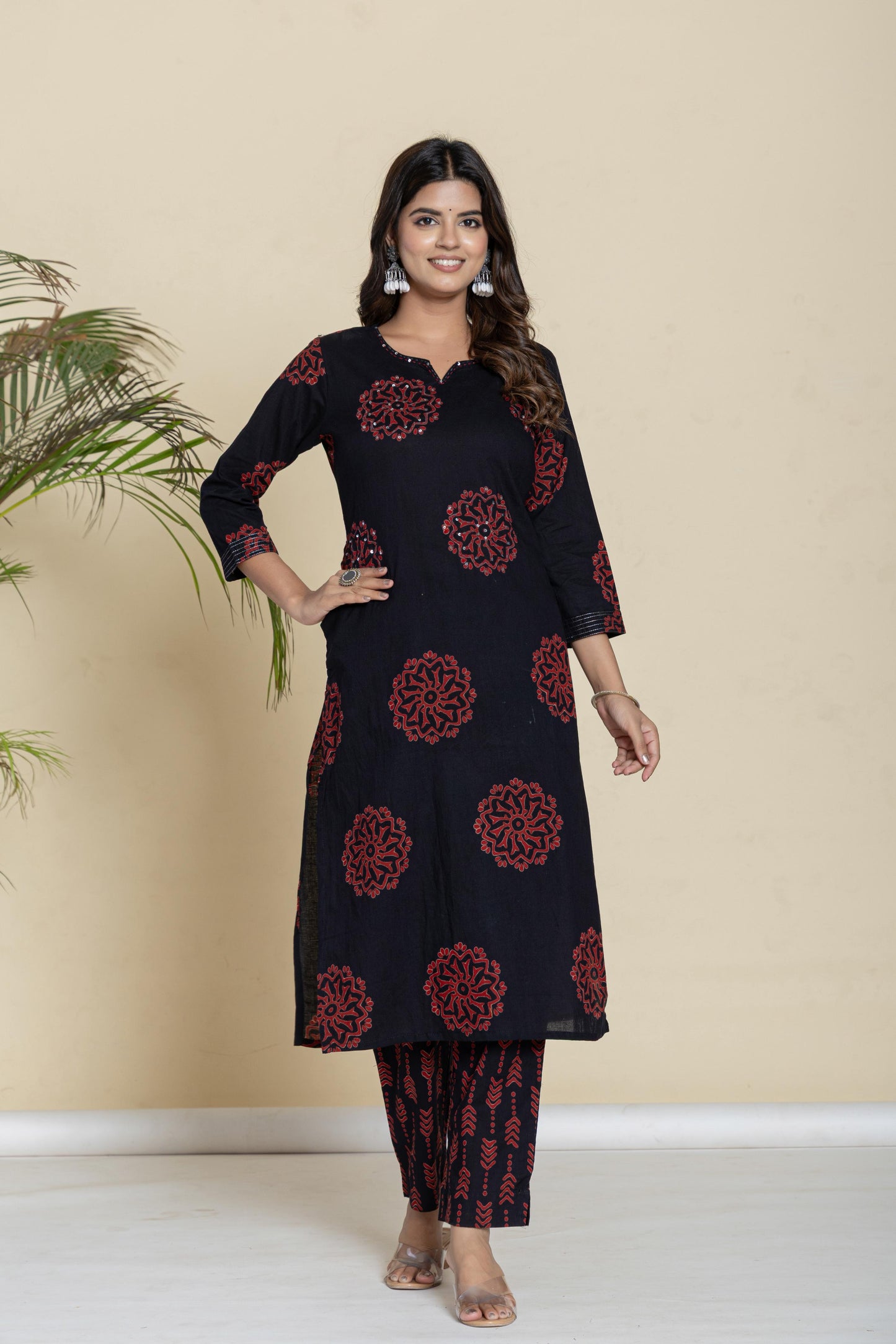 Beautiful Pure Cotton Block Print Dupatta Set in Black