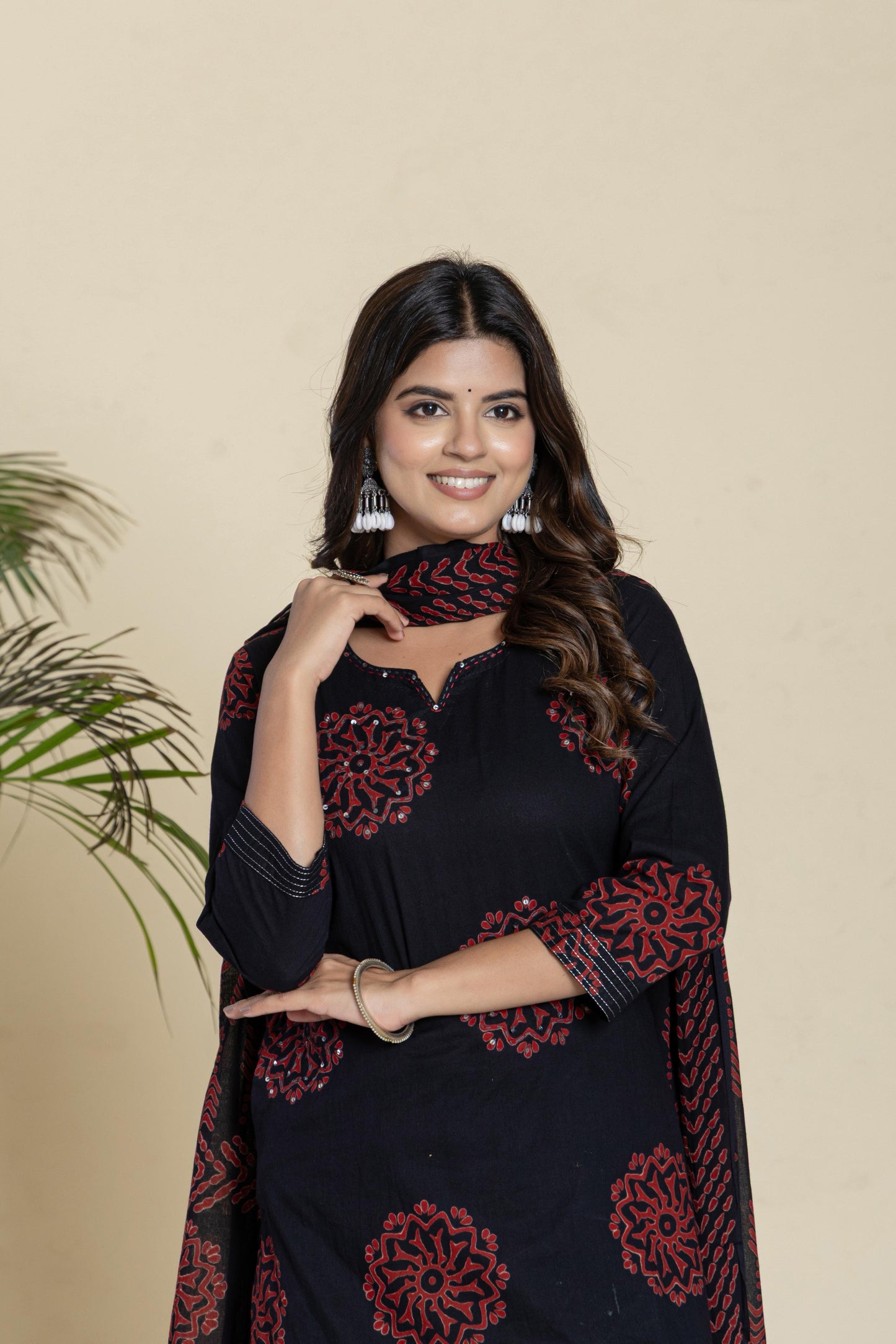 Beautiful Pure Cotton Block Print Dupatta Set in Black