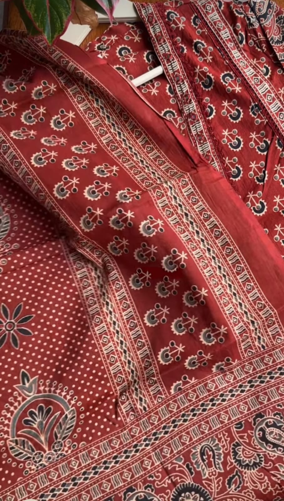Ajrakh Print Suit Set In Red