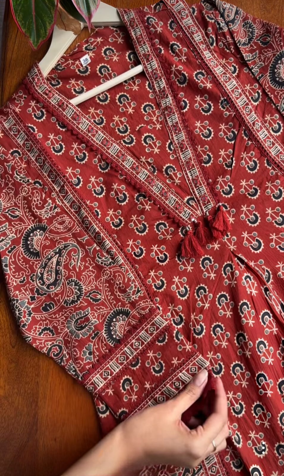 Ajrakh Print Suit Set In Red