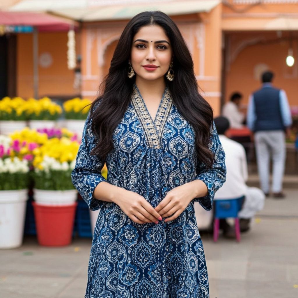 Elegant Hand Block Cotton Printed Cotton Suit in Indigo