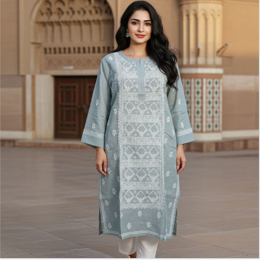 Pure Voil Cotton Hand Jaali luchnowi Kurti