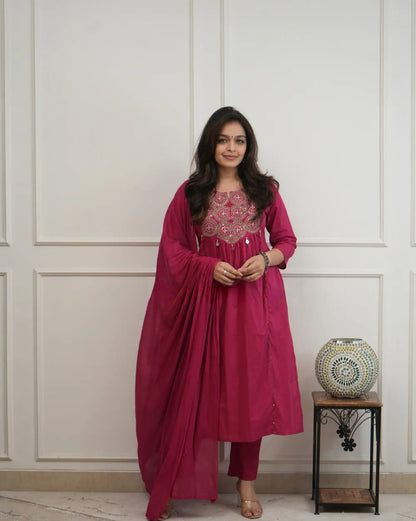 Beautiful A Line Rajwadi Work Kurti Set in Magenta