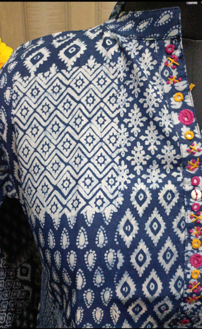 Beautiful Indigo Patch Print Short Kurti