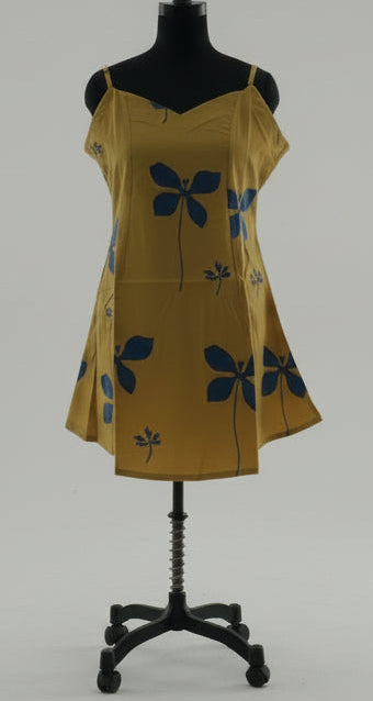Elegant Mustard & Indigo Block-Print Sleeveless Tunic