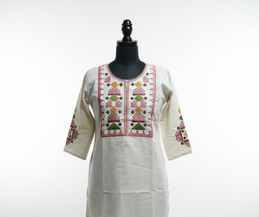 Beautiful threadwork embroidered two-piece co-ord set in Beige