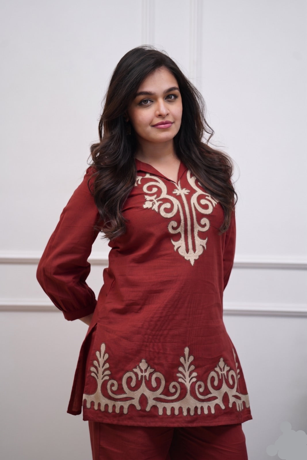 Rust Brown Embroidered Co-ord Set