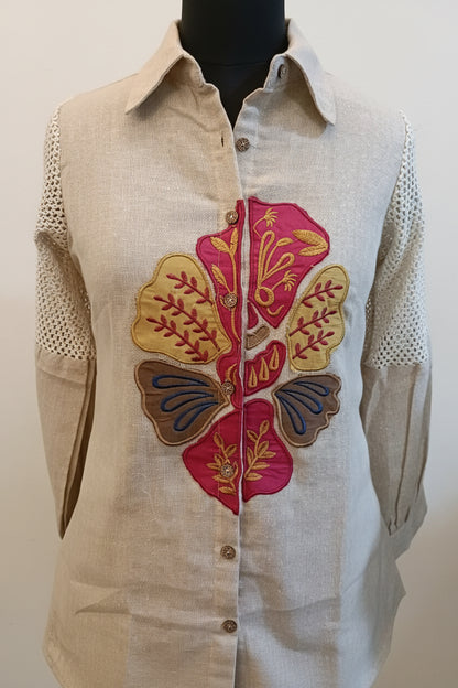 Elegant Beige Embroidered Jute Co-ord Set