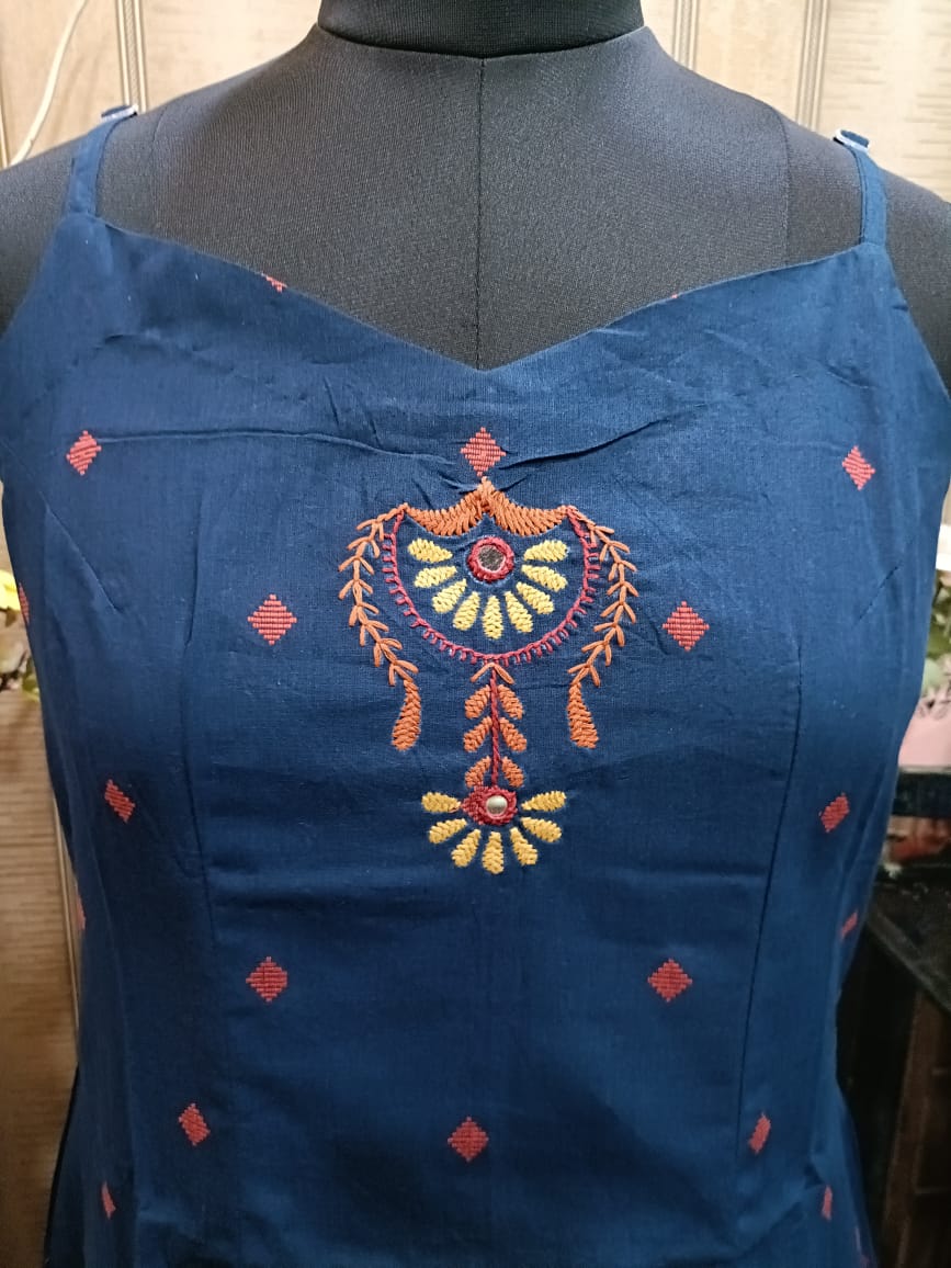 Indigo Blue Embroidered Strappy Kurta & Pant Set