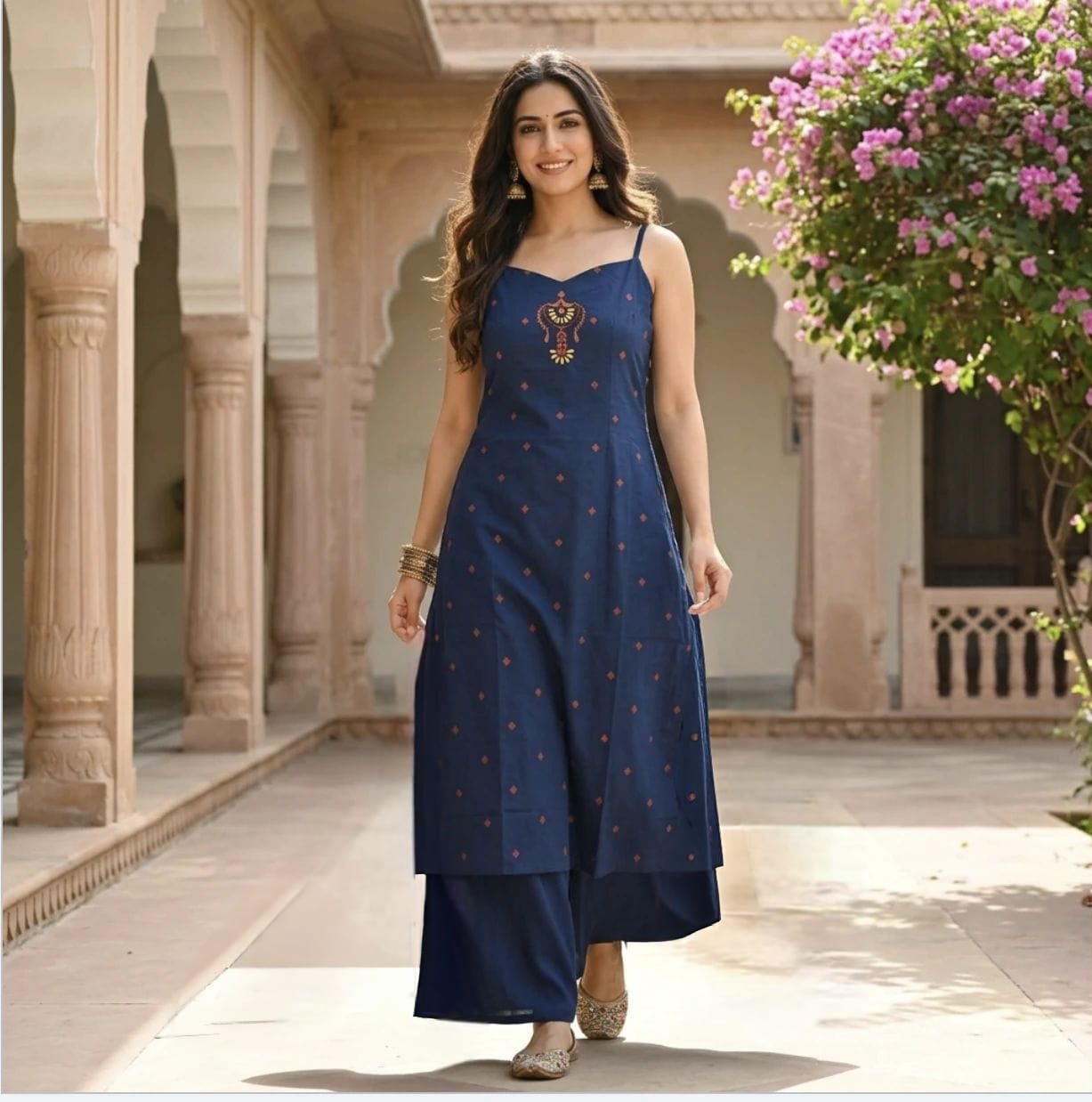 Indigo Blue Embroidered Strappy Kurta & Pant Set