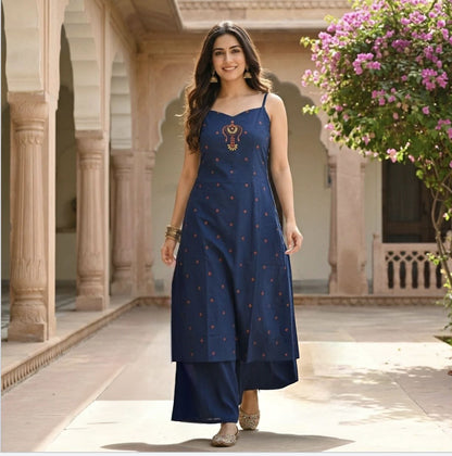 Indigo Blue Embroidered Strappy Kurta & Pant Set