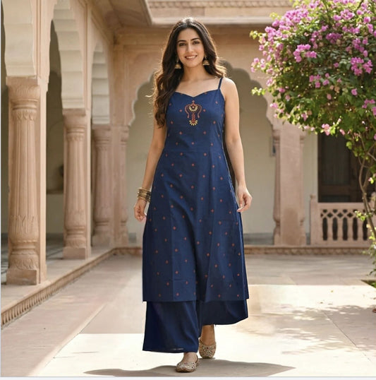 Indigo Blue Embroidered Strappy Kurta & Pant Set
