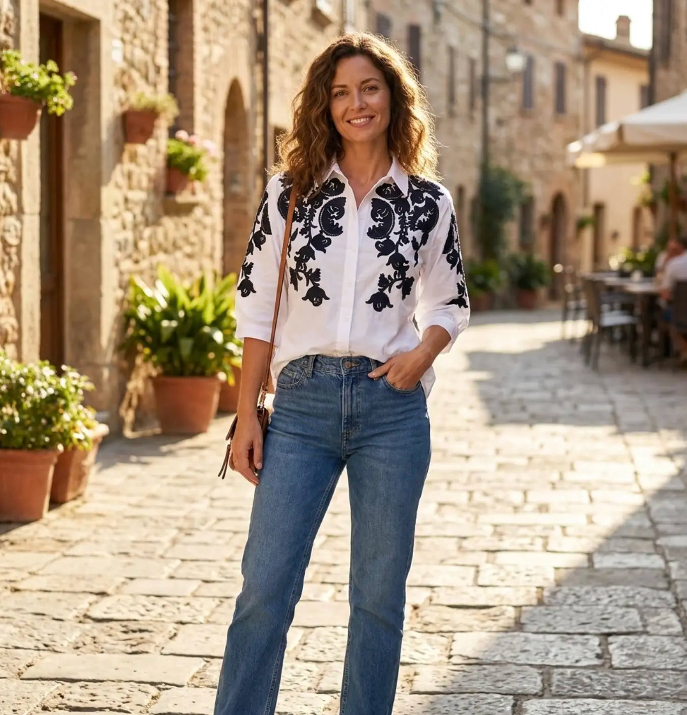 Trendy White Cotton Embroidered Shirt