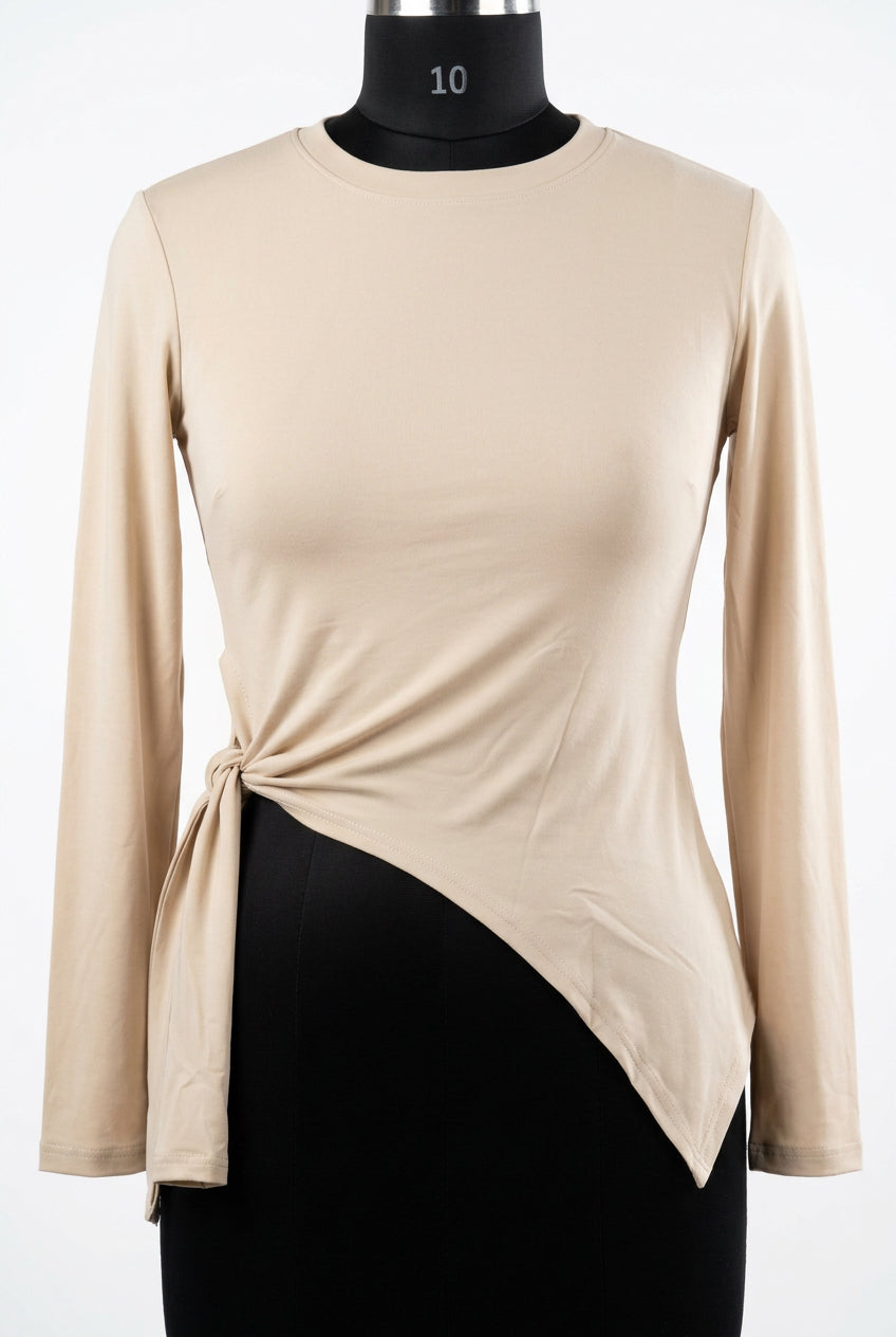 Light Beige Curve Asymmetric Tie-Side Top