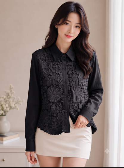 Chic Floral Embroidered Lace Shirt