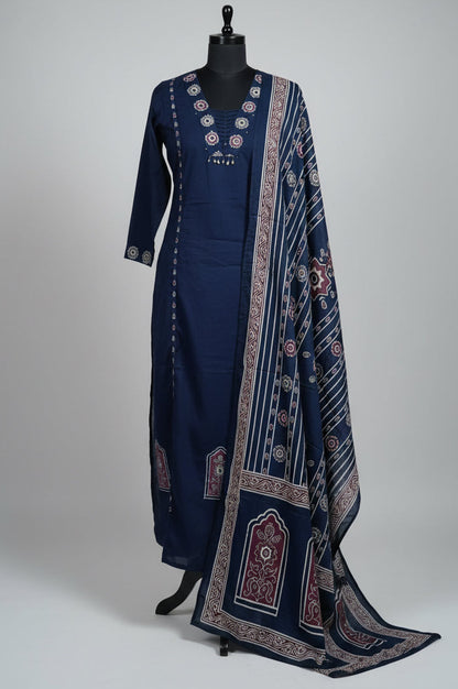 Elegant Indigo Blue Ajrak Inspired Kurta Set