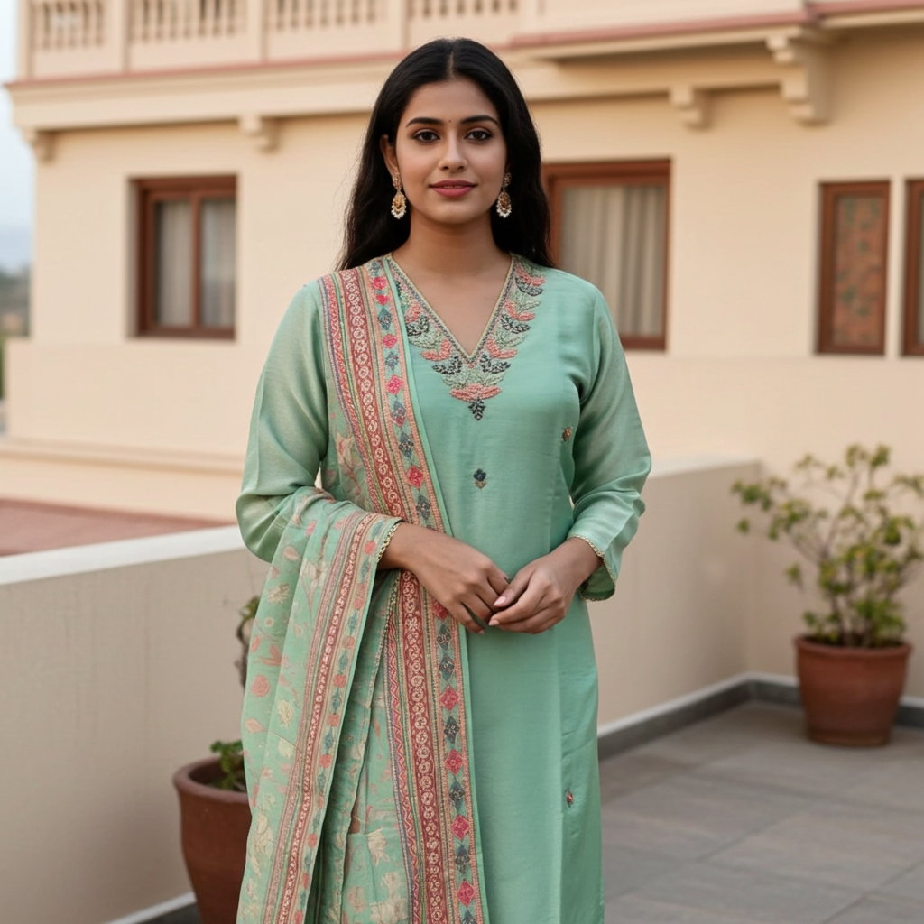 Sea Green Party Wear Simar Suit With Digital Print Dupatta