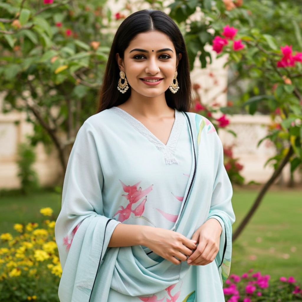 Premium Muslin, Tropical Print, Mint Color Suit With Dupatta
