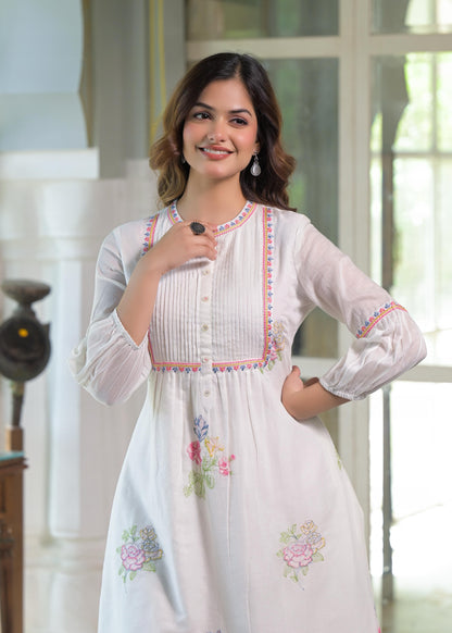 Elegant Mul Cotton A-Line Kurta Set in White