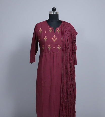 Elegant Maroon Three-piece Ethnic Set