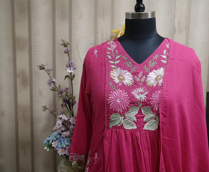 Pink Floral Embroidered Anarkali Kurta Set