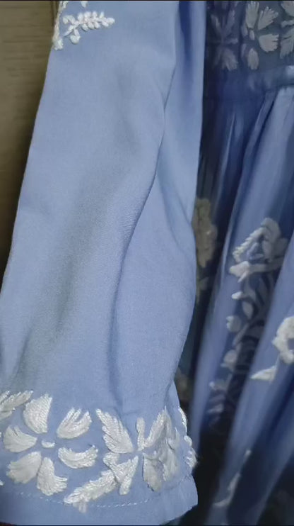 Pure Modal Angrakha Gown in Pastel Blue