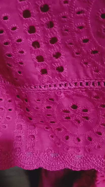 Elegant Cotton Schiffli Pink Kurta with Pants