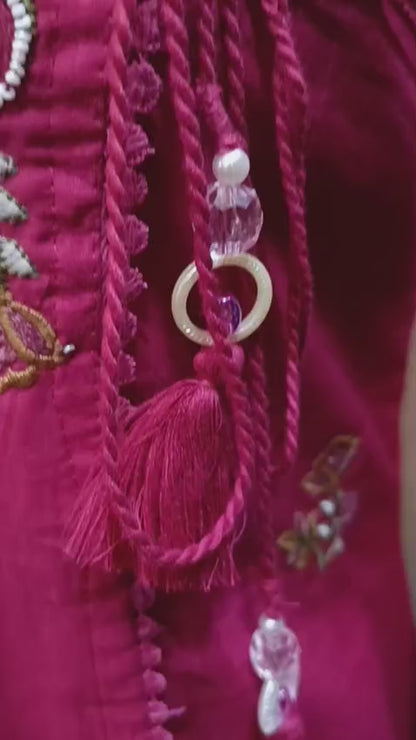 Beautiful Fuchsia Pink Angrakha Style Embroidered Kurta Set with Dupatta