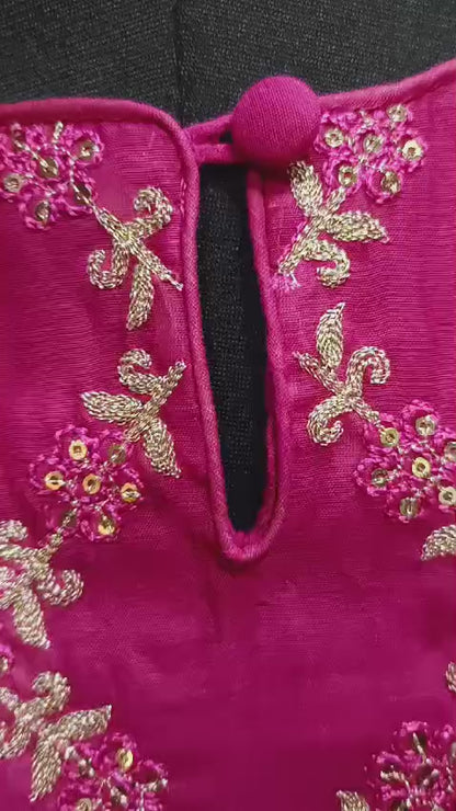 Beautiful Embroidered Mul Chanderi Suit in Royal Pink