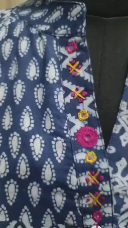 Beautiful Indigo Patch Print Short Kurti