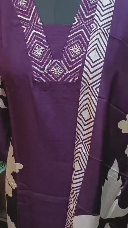 Elegant Purple Floral Printed Sequined Kurta Set
