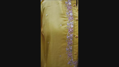 Yellow Sequins Work Russian Silk Suit along with Beautiful Gajji Silk Dupatta