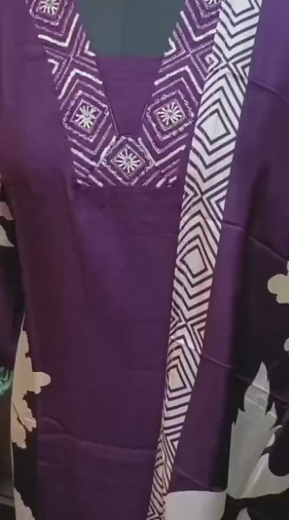 Elegant Purple Floral Printed Sequined Kurta Set