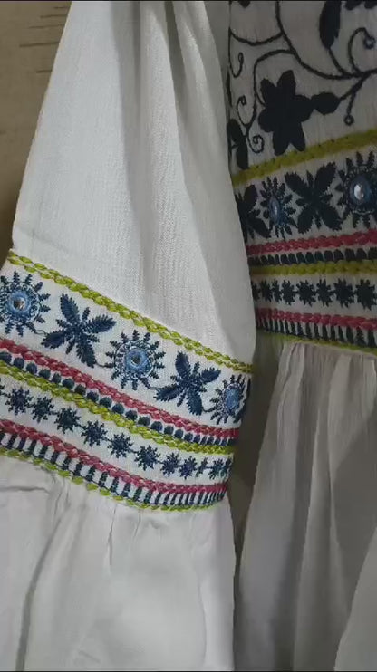 Elegant Cotton Embroidered Short Kurta in White
