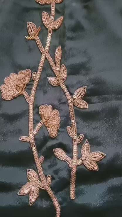 Elegant Sequin Embroidered Co-ord Set in Premium Chinon Silk (Teal Blue)