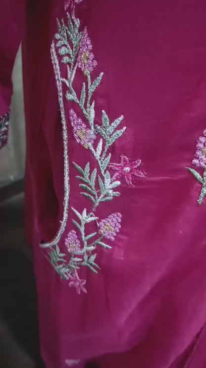 Pink Floral Embroidered Anarkali Kurta Set