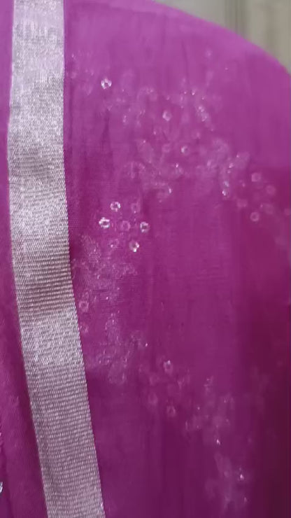 Beautiful Embroidered Mul Chanderi Suit in Royal Pink
