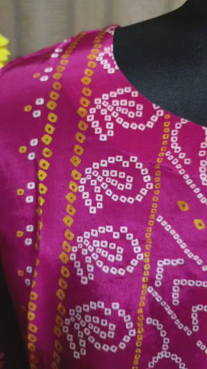 Elegant Magenta Pink Bandhej Short Kurta