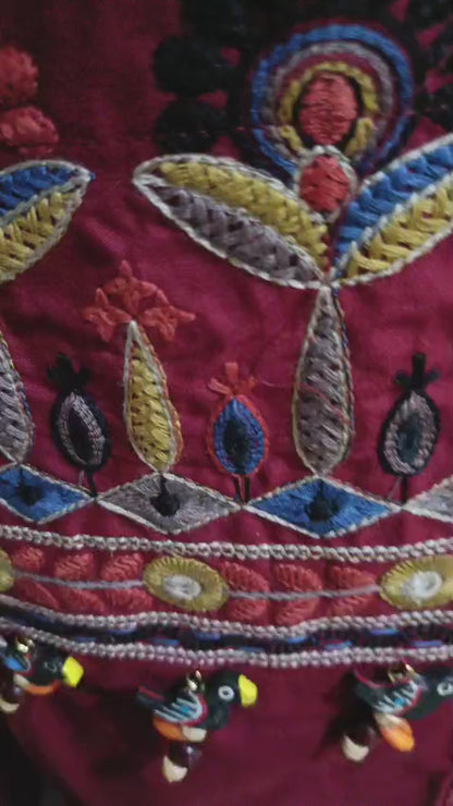 Elegant embroidered Maroon Suit Set with front pockets