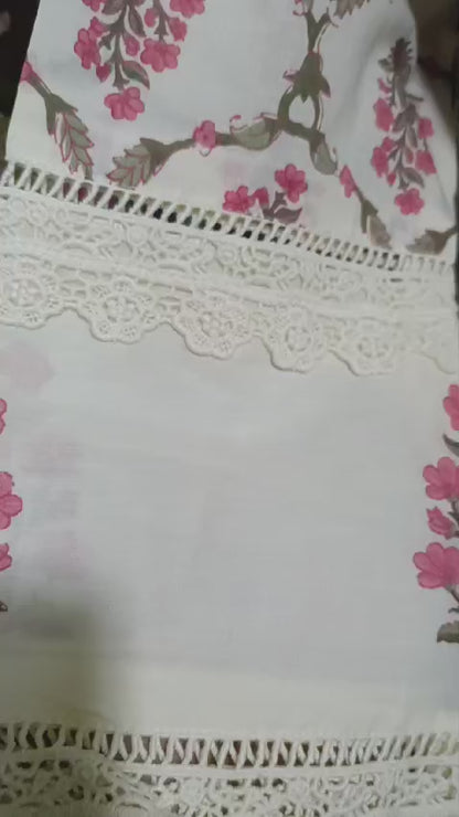 Elegant Straight Cut White Suit With Peach Floral Print