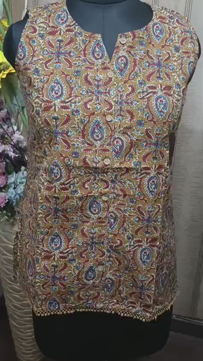 Pure Cotton Floral Print Sleeveless Short Top ( Sleeves Attached )