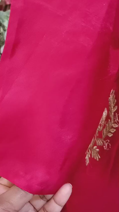Beautiful Red Embroidered Scarlet Peacock Dola Silk Kurta Suit Set