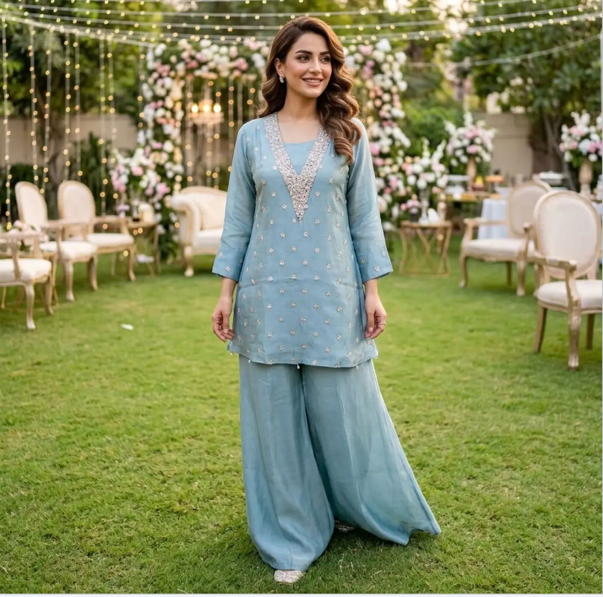Stunning 3-Piece Sage Green Tissue Silk Co-Ord Set
